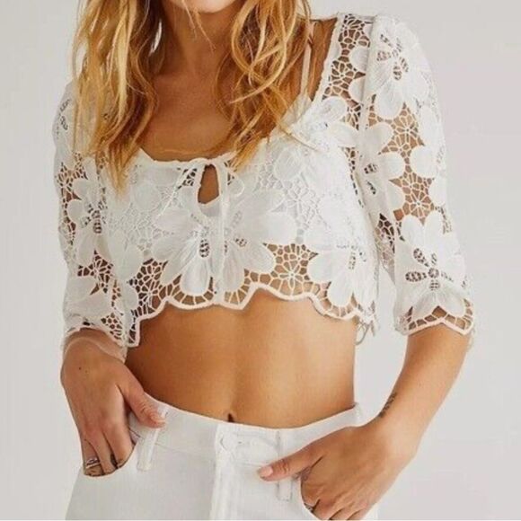 For Love & Lemons Malika Crop Top in White XS NEW MSRP $153 - Picture 2 of 11